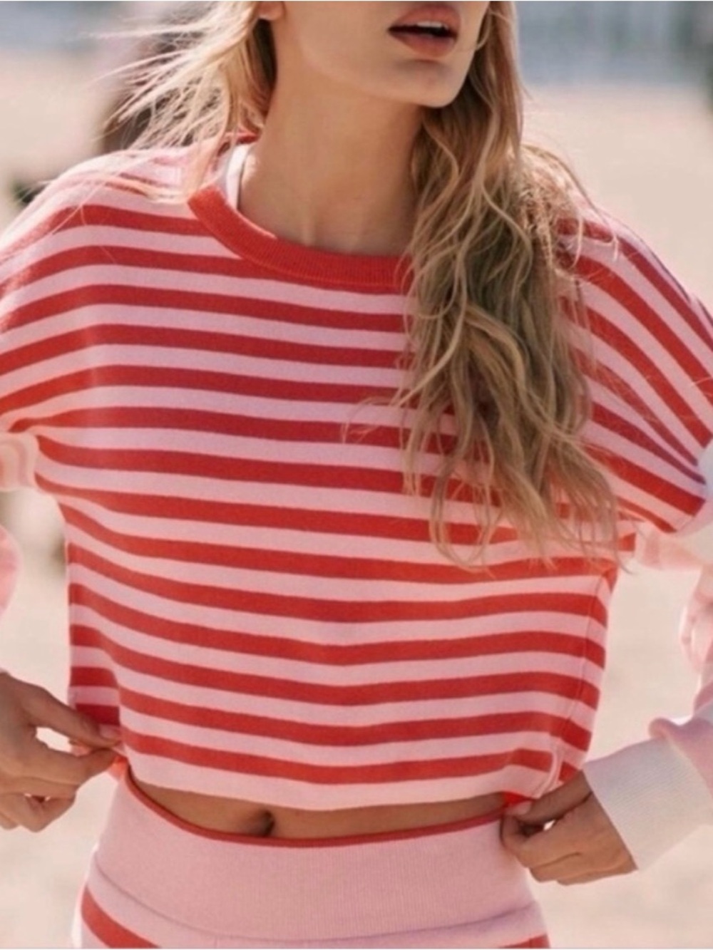 Daily Practice Anthropologie Pink Striped Cropped Sweater